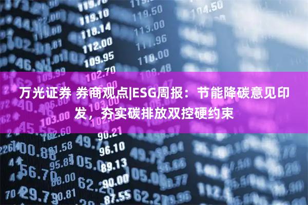 万光证券 券商观点|ESG周报：节能降碳意见印发，夯实碳排放双控硬约束
